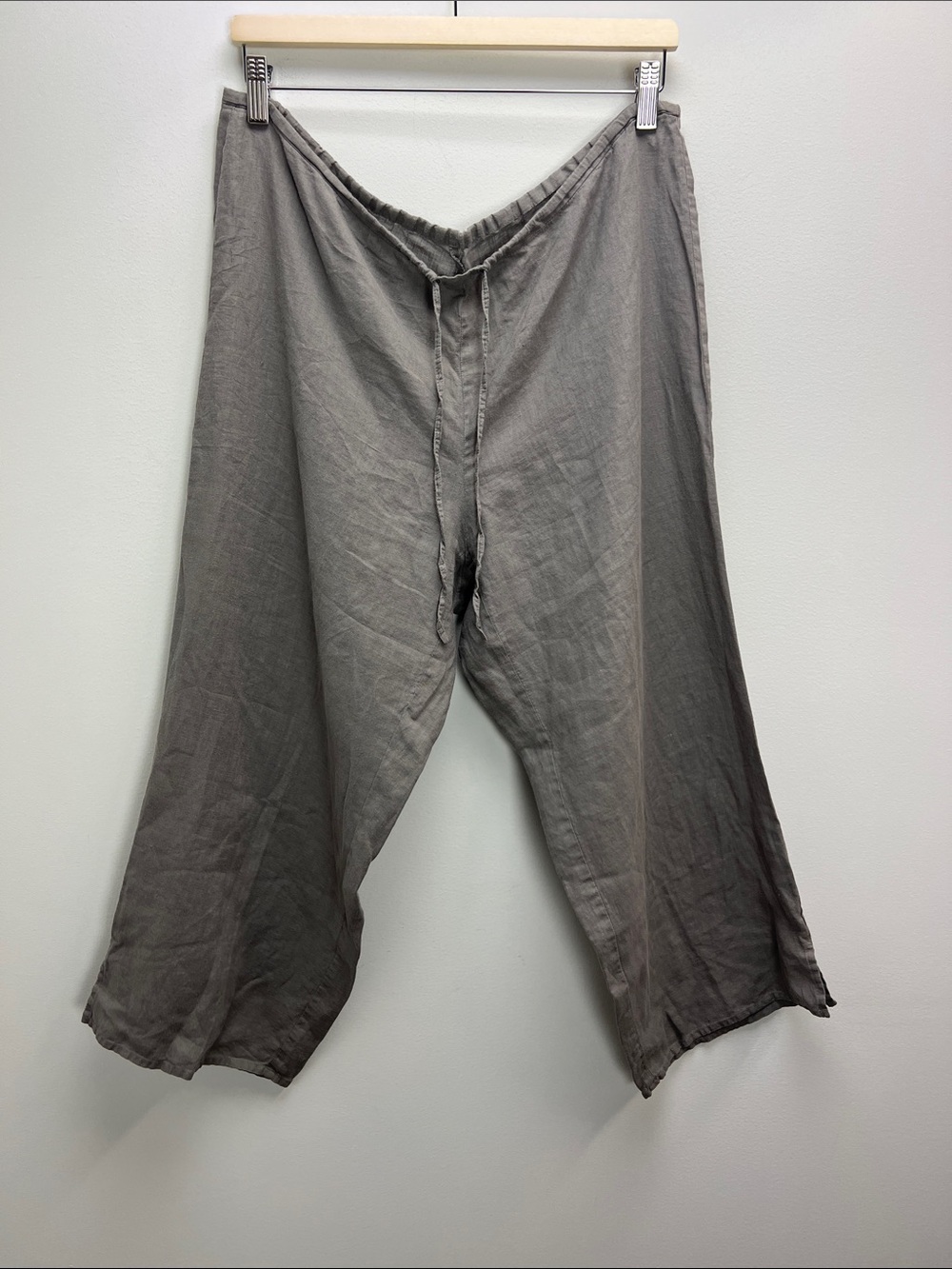 Eileen Fisher 100% Irish Linen Pants Gray Pull On Cropped Coastal Lagenlook  XL